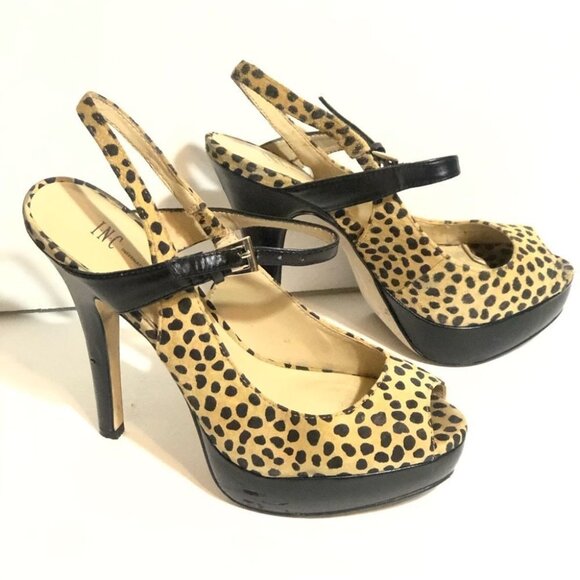 INC International Mariela Leopard Print Slingback Heels in Tan Black Size 7 - Picture 1 of 5